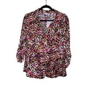 NWOT Emily Daniels 3/4 Sleeve Button Down Disco Dot Blouse Petite Size